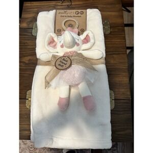 New Dreamgro White Elephant Doll & 0+ Baby Blanket 2 pc Set w/ Hanger • 30"x 40"